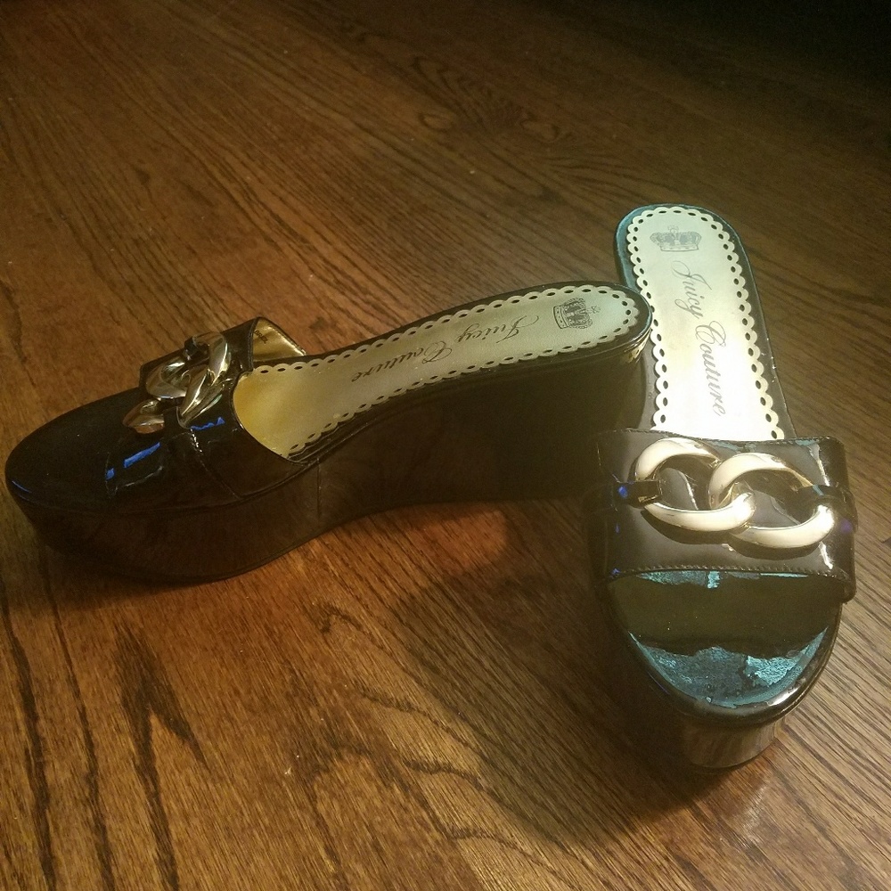 Juicy Couture Black Patent Leather Wedge Platforms